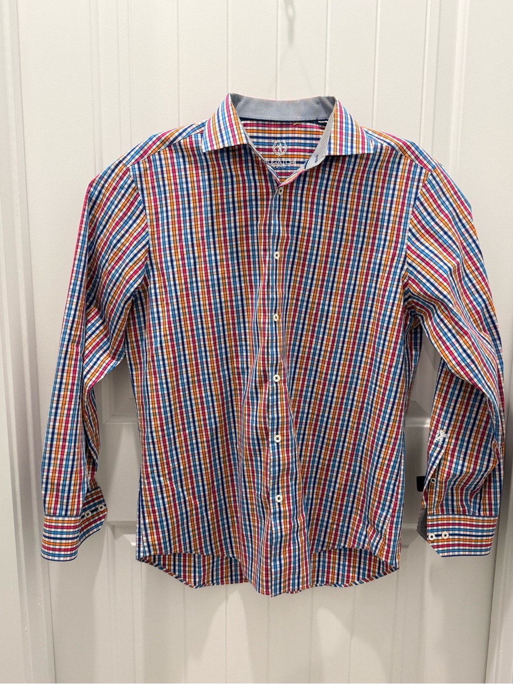 Bugatchi Multicolor Check Dress Shirt - Red, Blue, Yellow